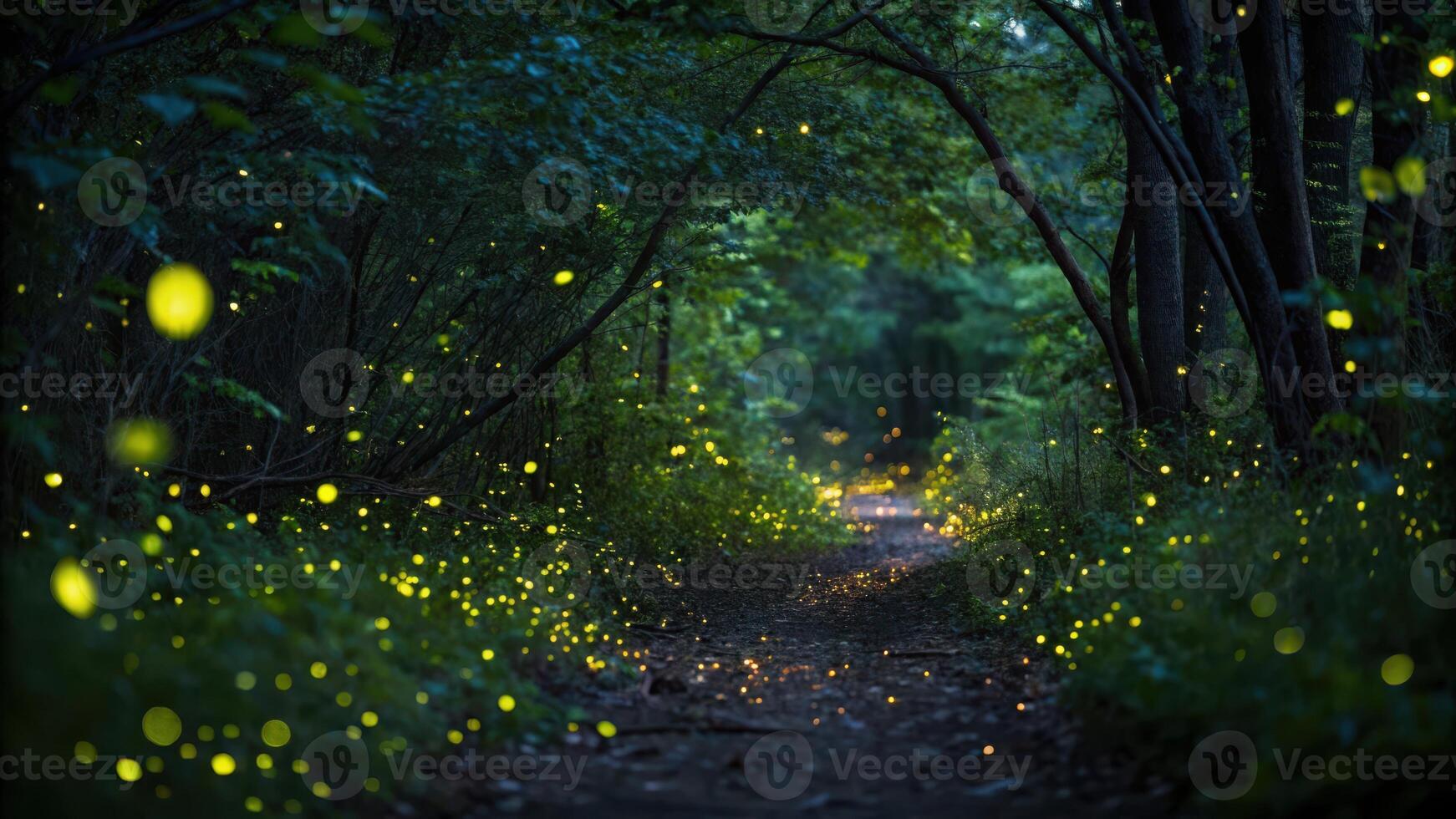 A glowing candle surrounded by leaves, creating a warm, enchanting atmosphere with floating particles of light in a serene outdoor setting. photo