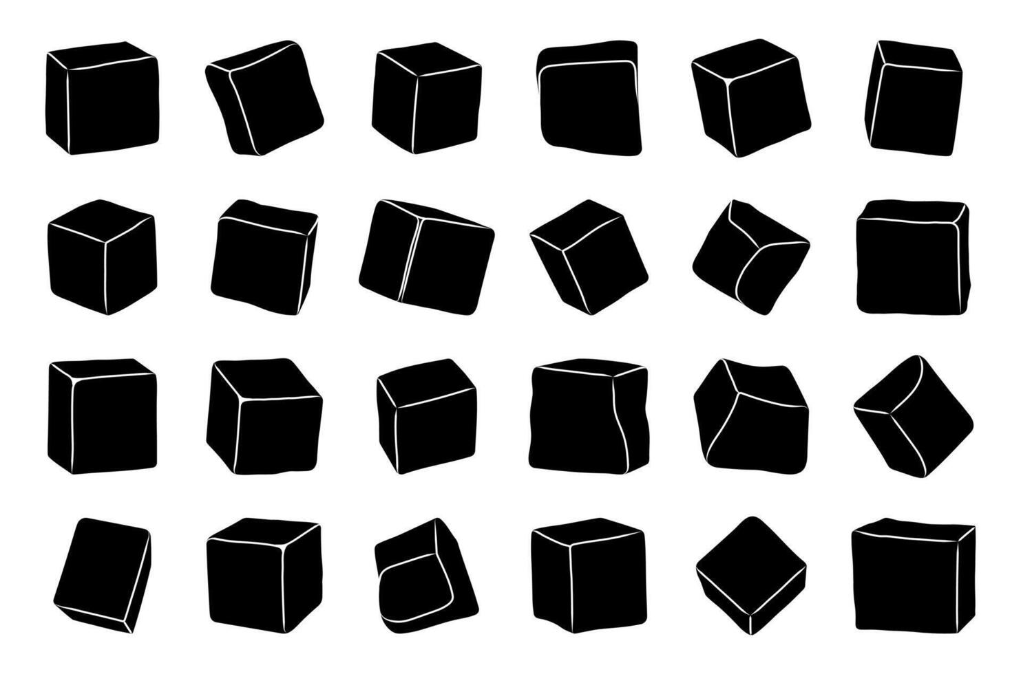 Black silhouette of ice cubes, sketch of crystal cubes, freeze water for cocktail, beverage, lemonade for cooling vector