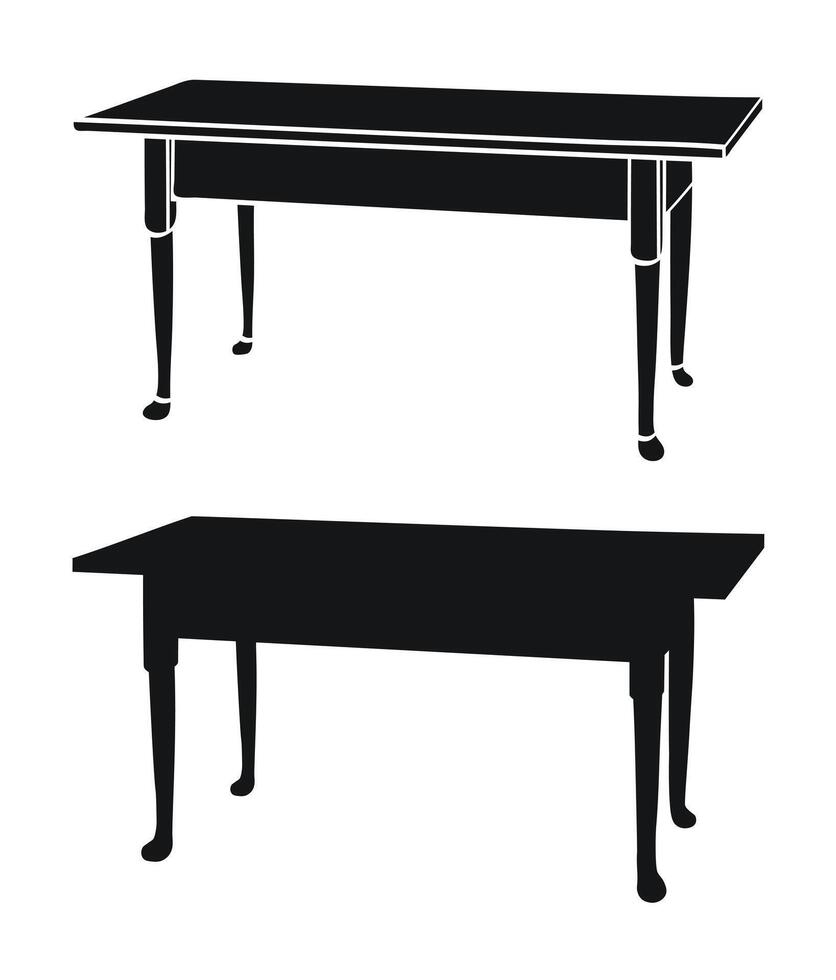 Rectangular dining table, black silhouette furniture vector