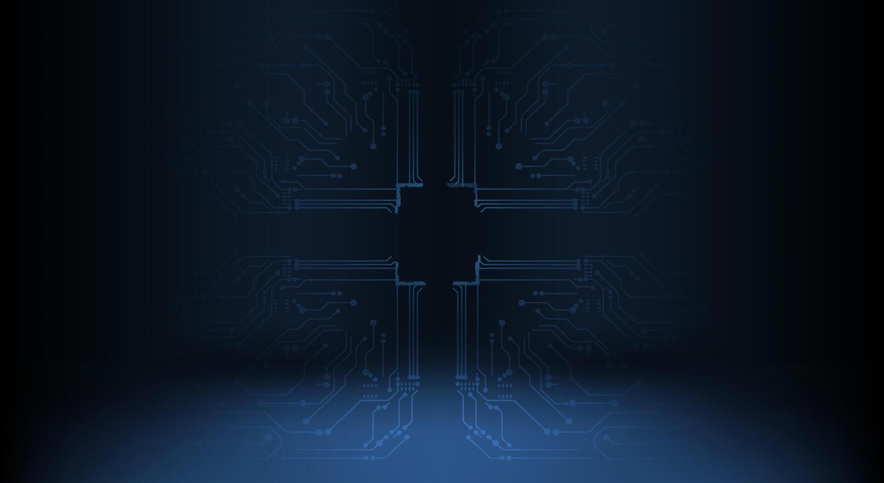 Modern circuit design illuminated by blue light in a dark environment showcasing technology and innovation vector