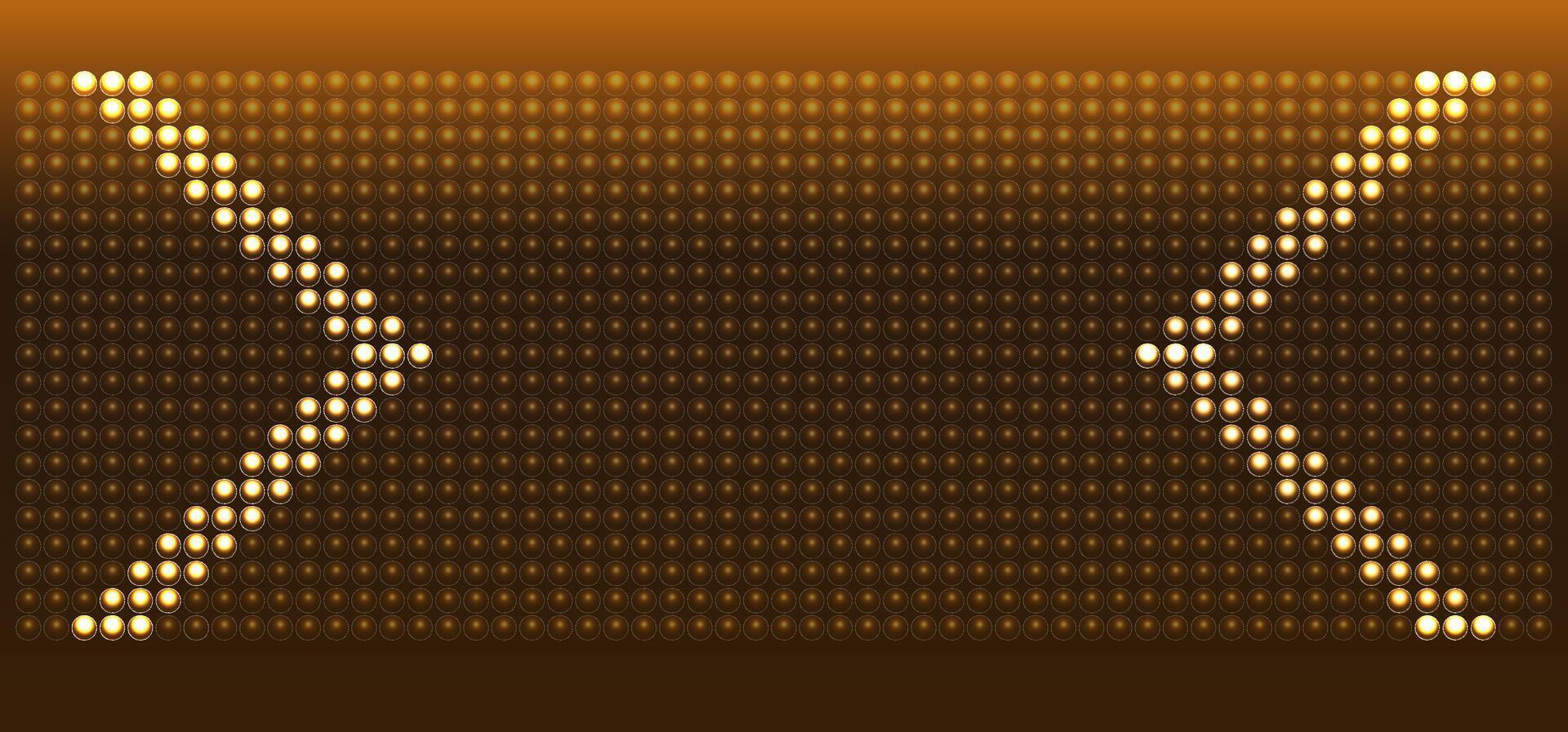Bright illuminated arrow display with a warm background for directional signage or stage production. vector