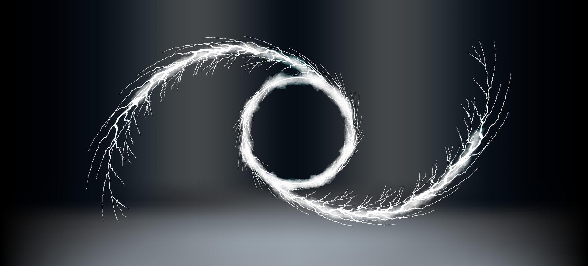 Dynamic lightning swirl with an intricate pattern on a dark background showcasing energy and motion. vector