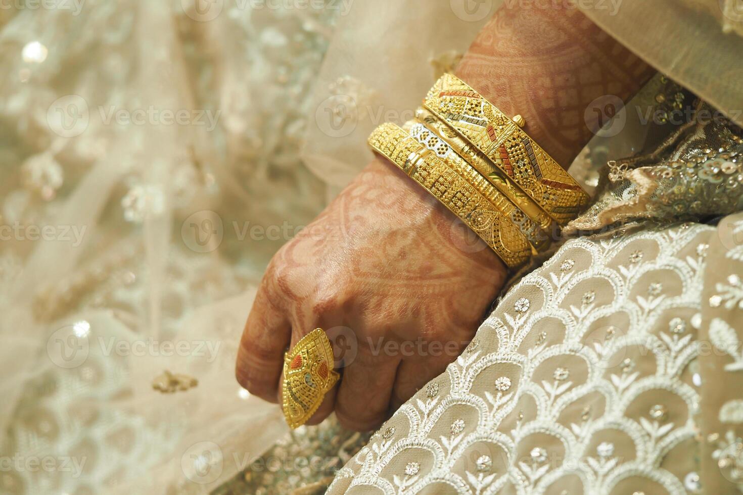 Elegant gold jewelry adorned on a hand during a traditional ceremony photo