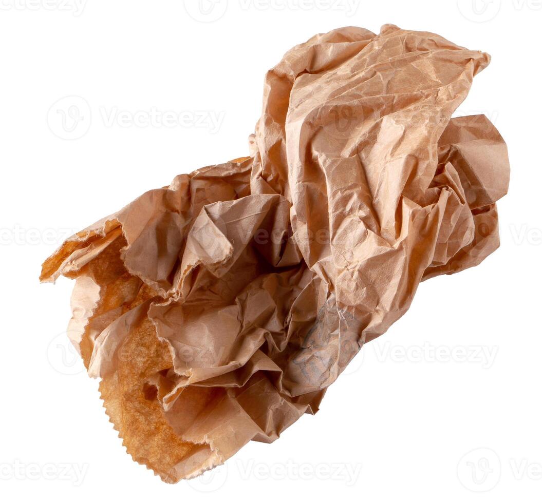Used brown paper bag isolated over white background photo