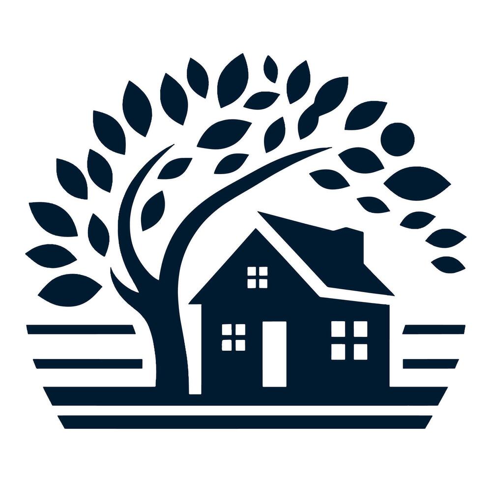 A house with a tree and a tree logo vector