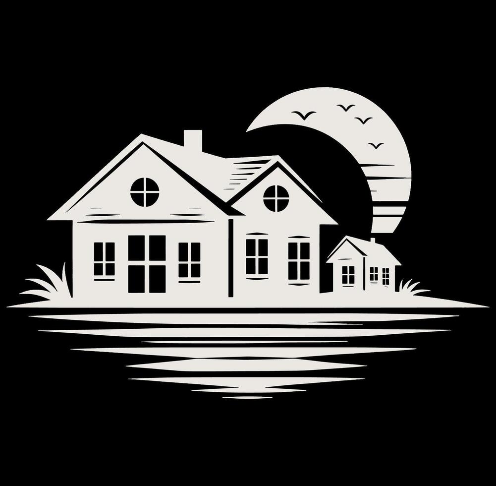A house and a moon on a black background vector