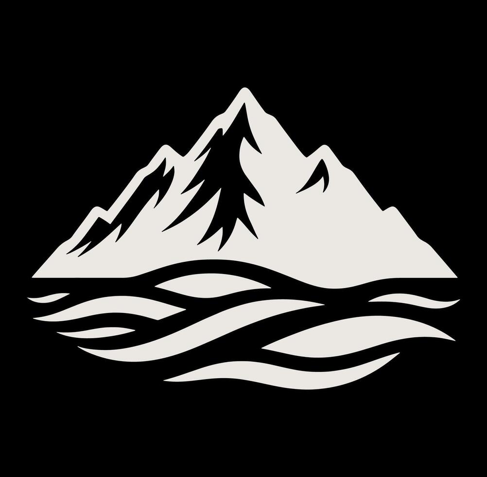 A mountain illustration with waves and water on it vector