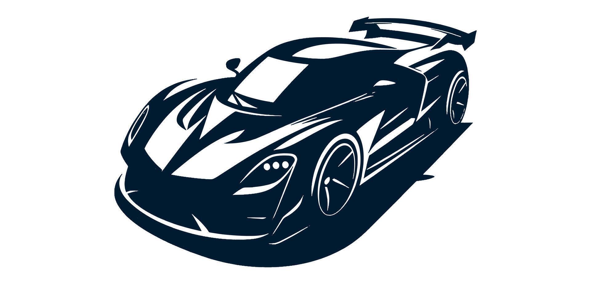 A black and white racing car illustration on a white background vector