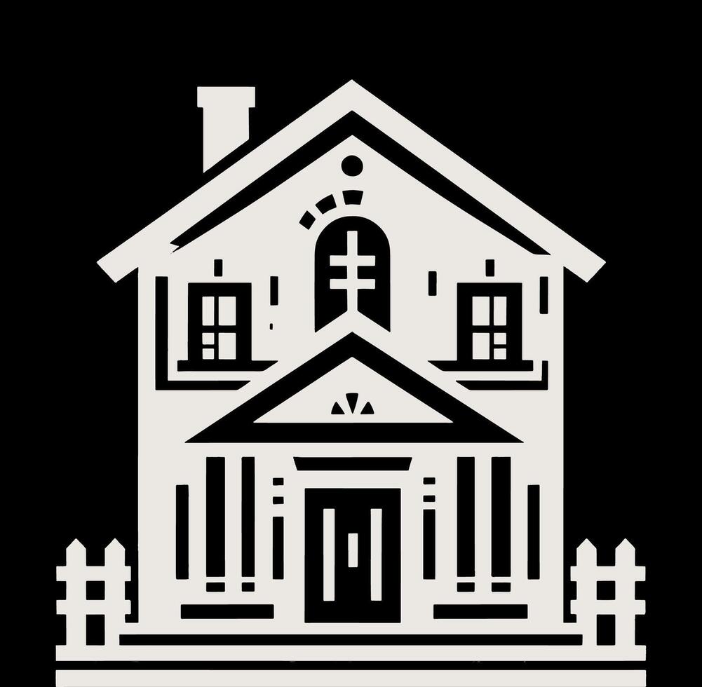 A black and white illustration of a house vector