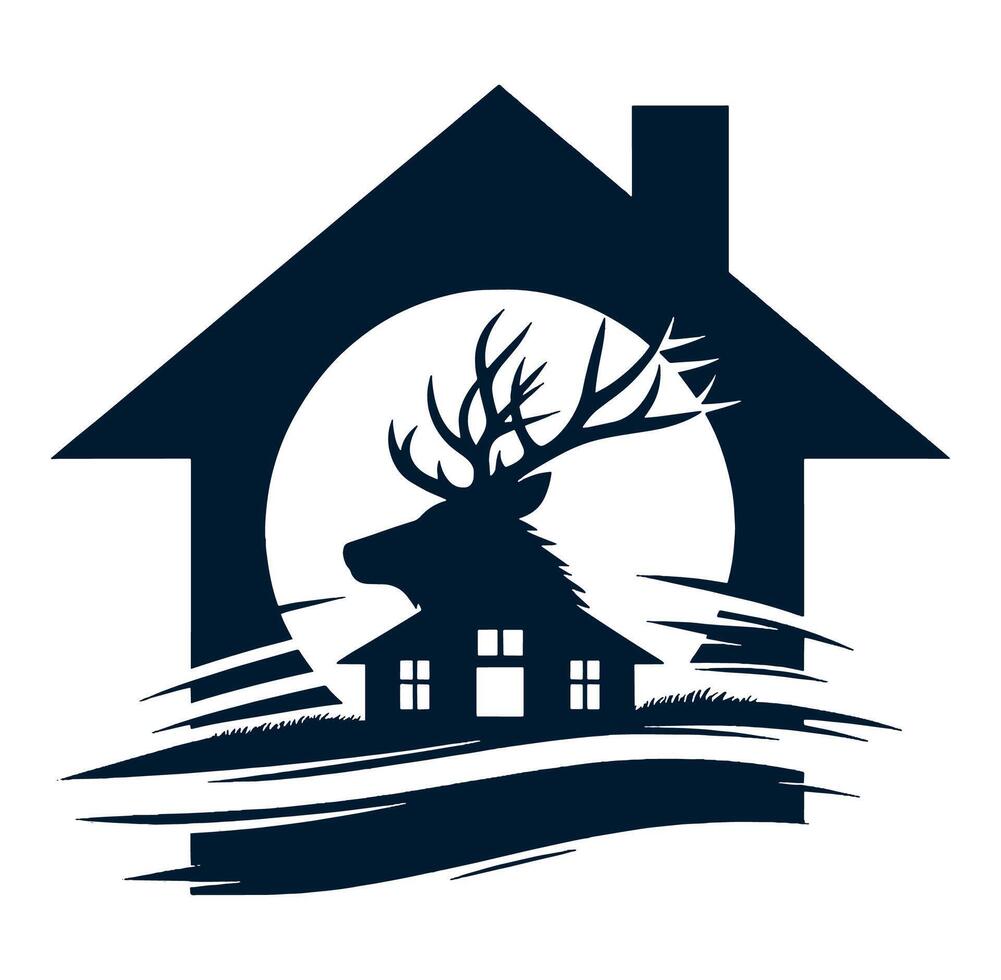 Deer house logo with house and deer vector