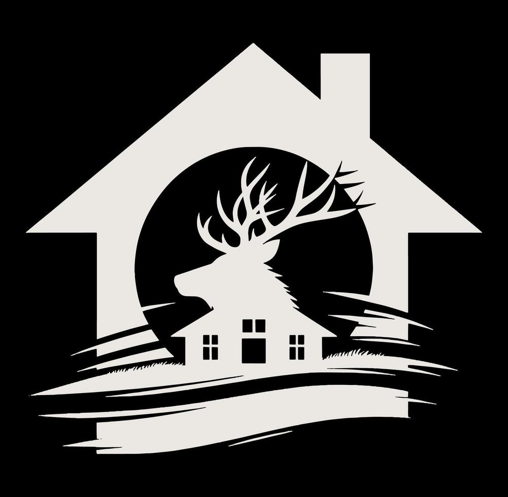 Deer home logo with house and deer head vector