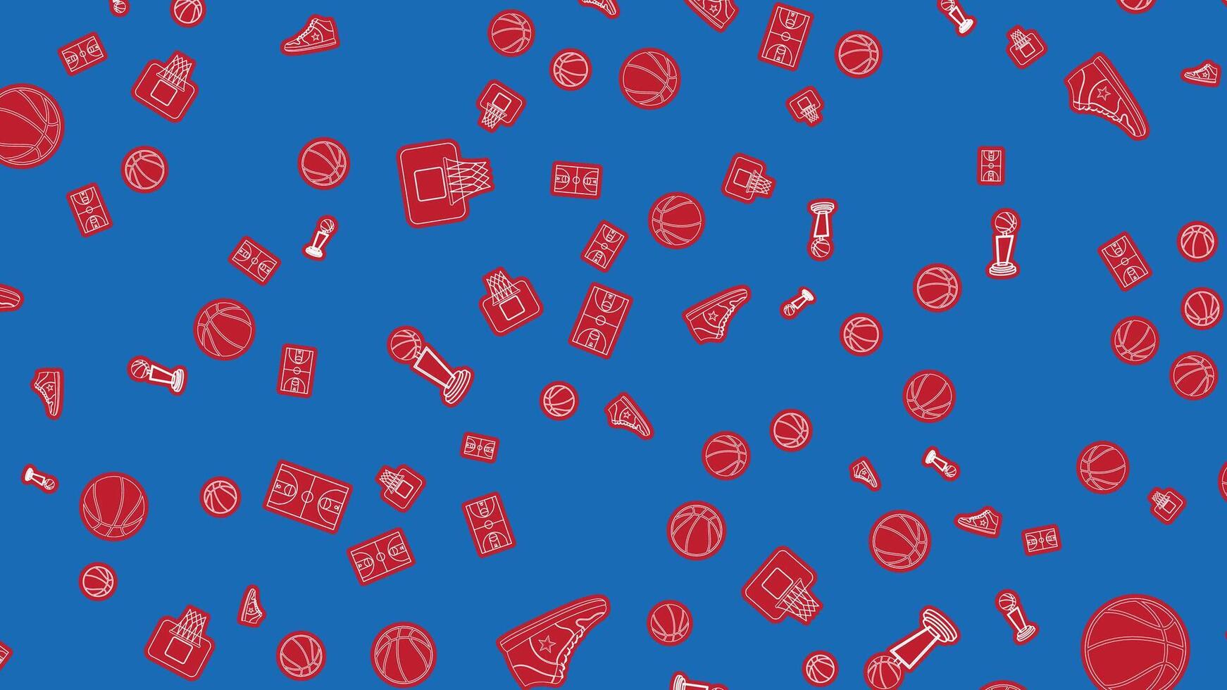 Bright Basketball Seamless Pattern with Red Flat Icons on Blue Background for Sport Design vector