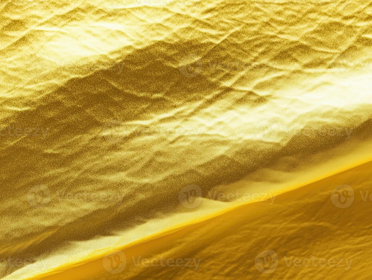 Crinkled Gold Foil Texture Background - Abstract Shiny Metallic Paper Surface with Deep Creases and Reflections photo