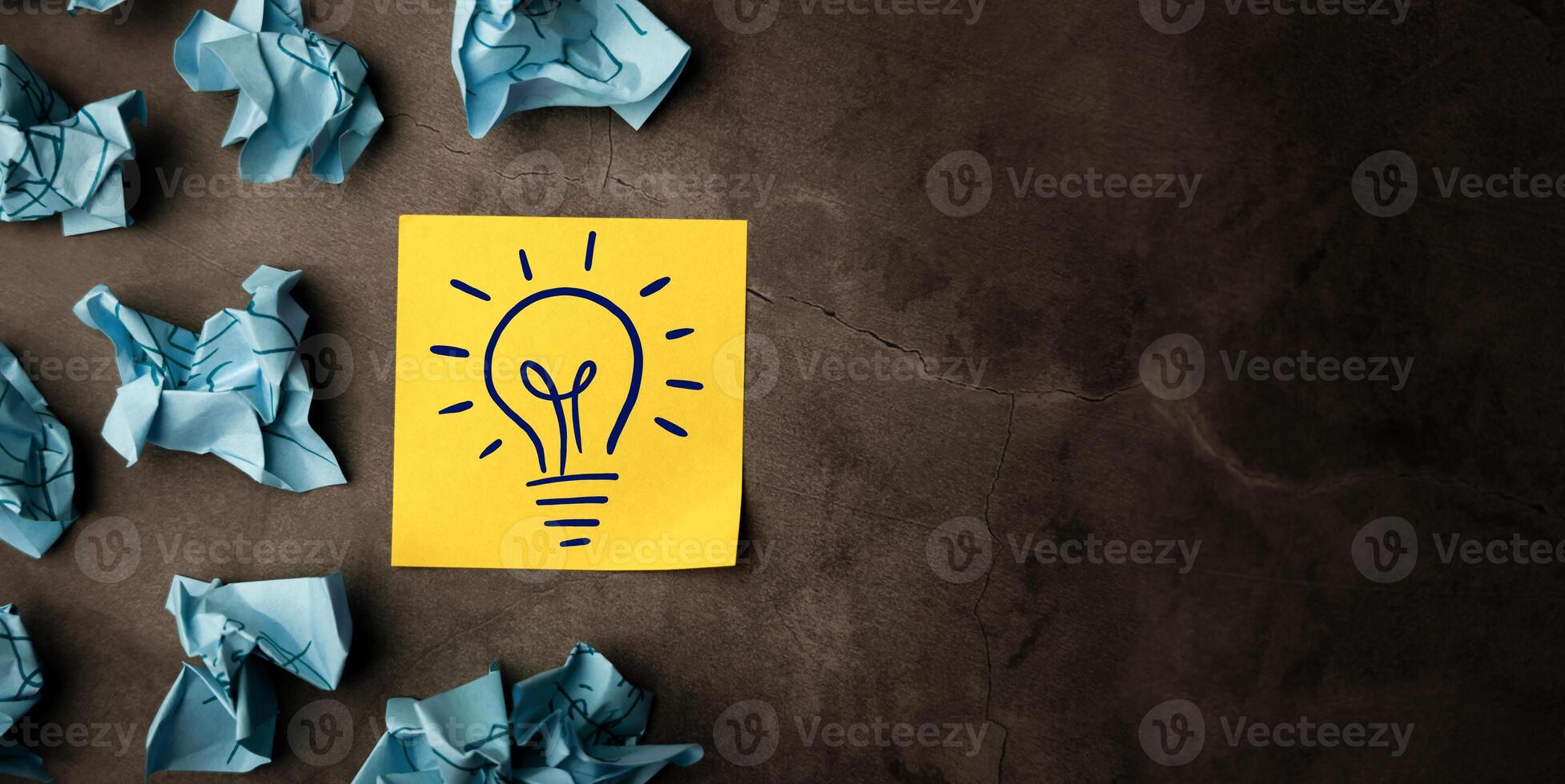 Idea, Innovation and Creativity Concept. a Light Bulb Hand drawn on Sticky Note, Brainstorm for New Business photo