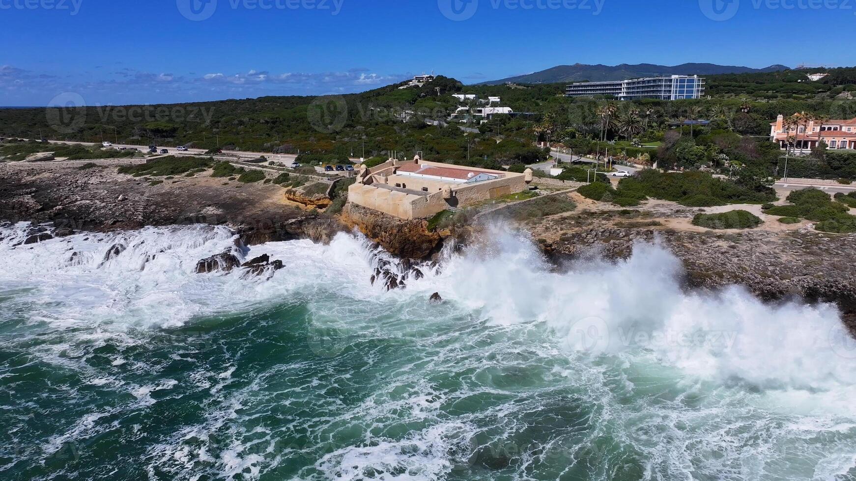 Stunning Sao Jorge de Oitavos Fort in Cascais District of Lisbon Portugal. Building Idyllic Beach. photo