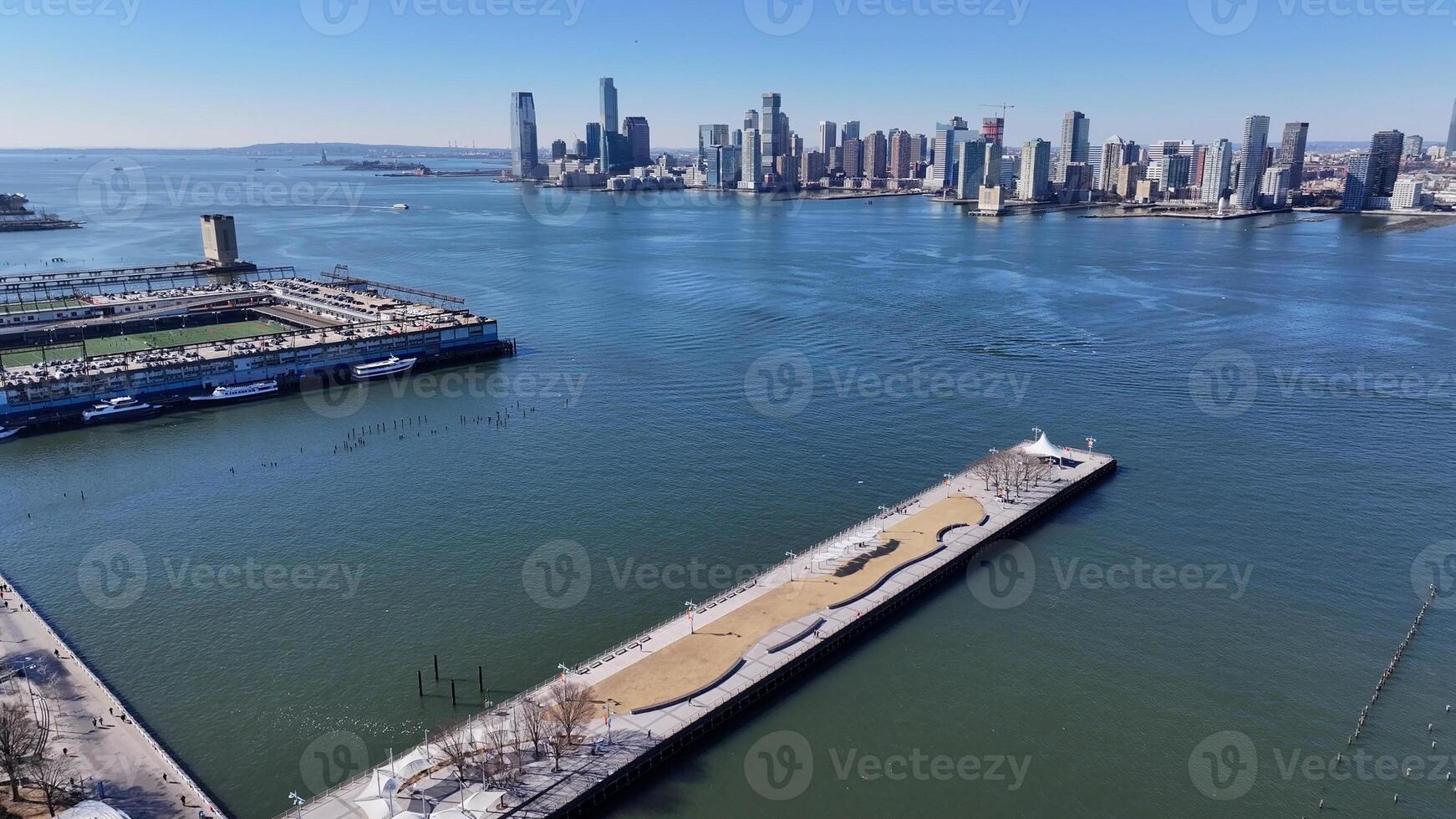 Landmark Downtown New York at Manhattan New York in United States . Panning Wide Aerial Landscape. photo