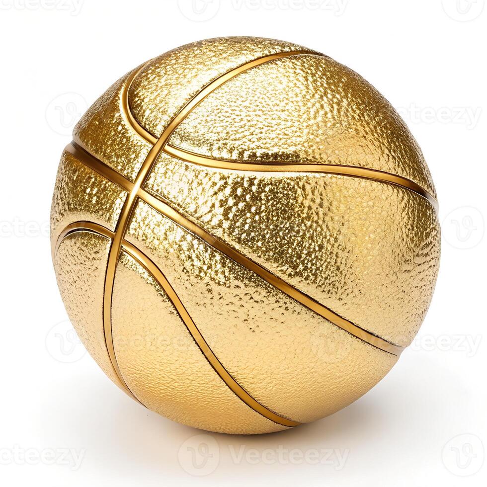 Luxury golden basketball ball with shiny metallic surface isolated on white background photo