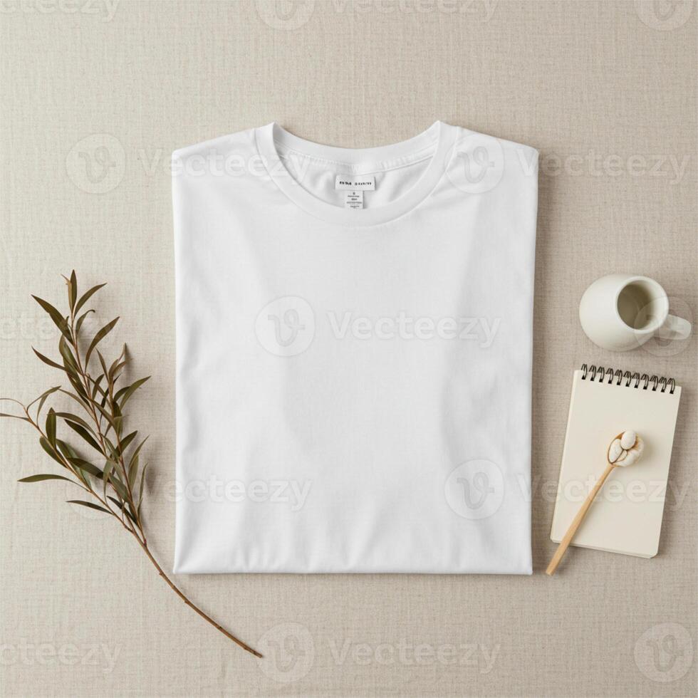 white t-shirt mockup on a beige background photo