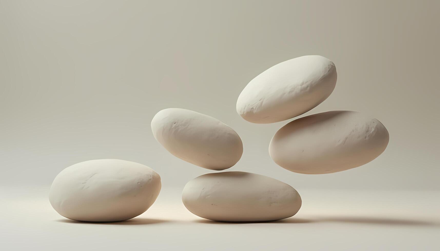 Five Smooth Stones Balancing and Floating on Beige Background photo