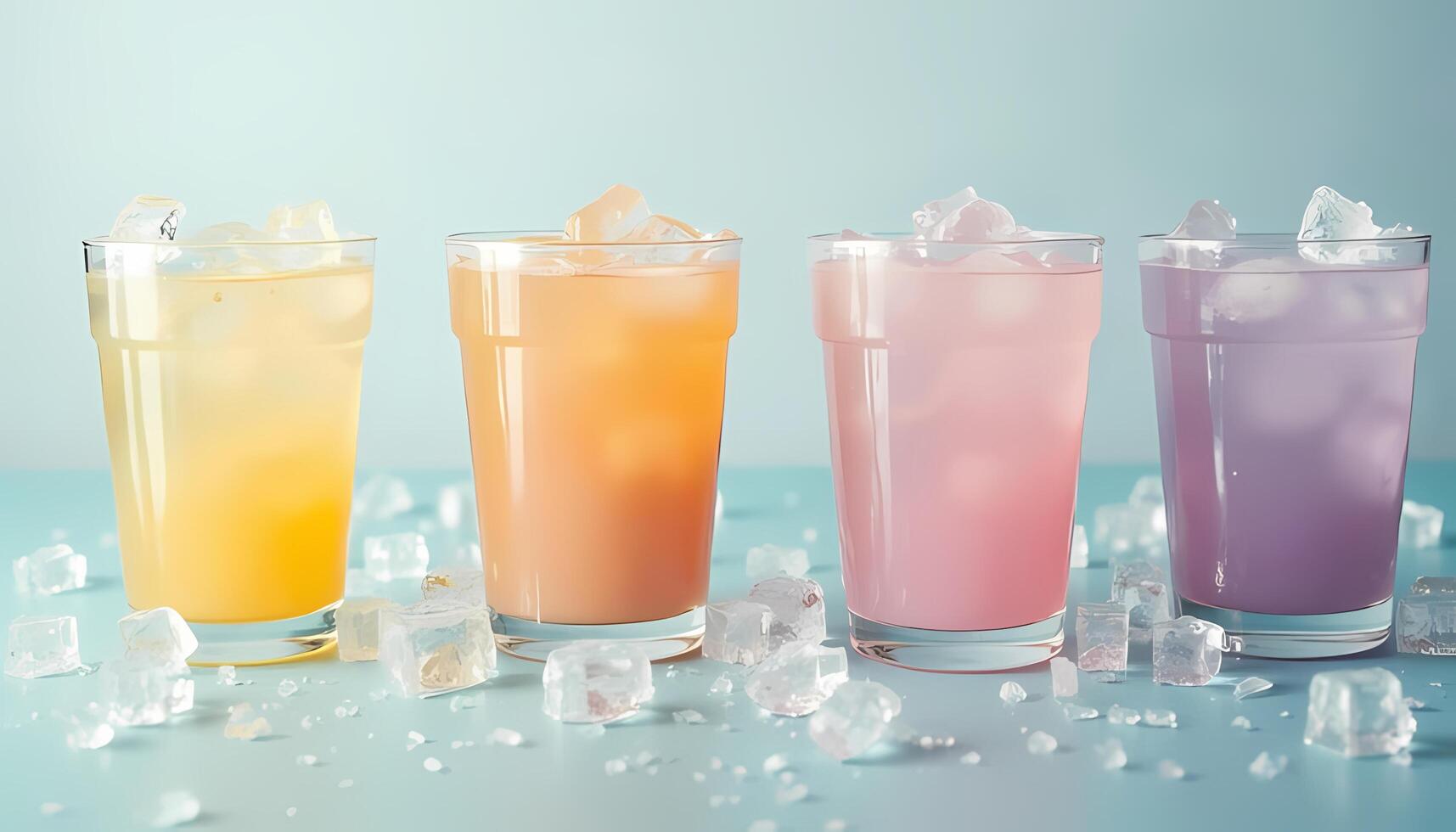 Refreshing Summer Drinks with Ice on Light Blue Background photo