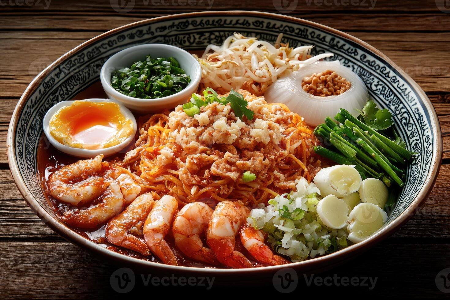 Bowl of Shrimp Noodles with Toppings photo