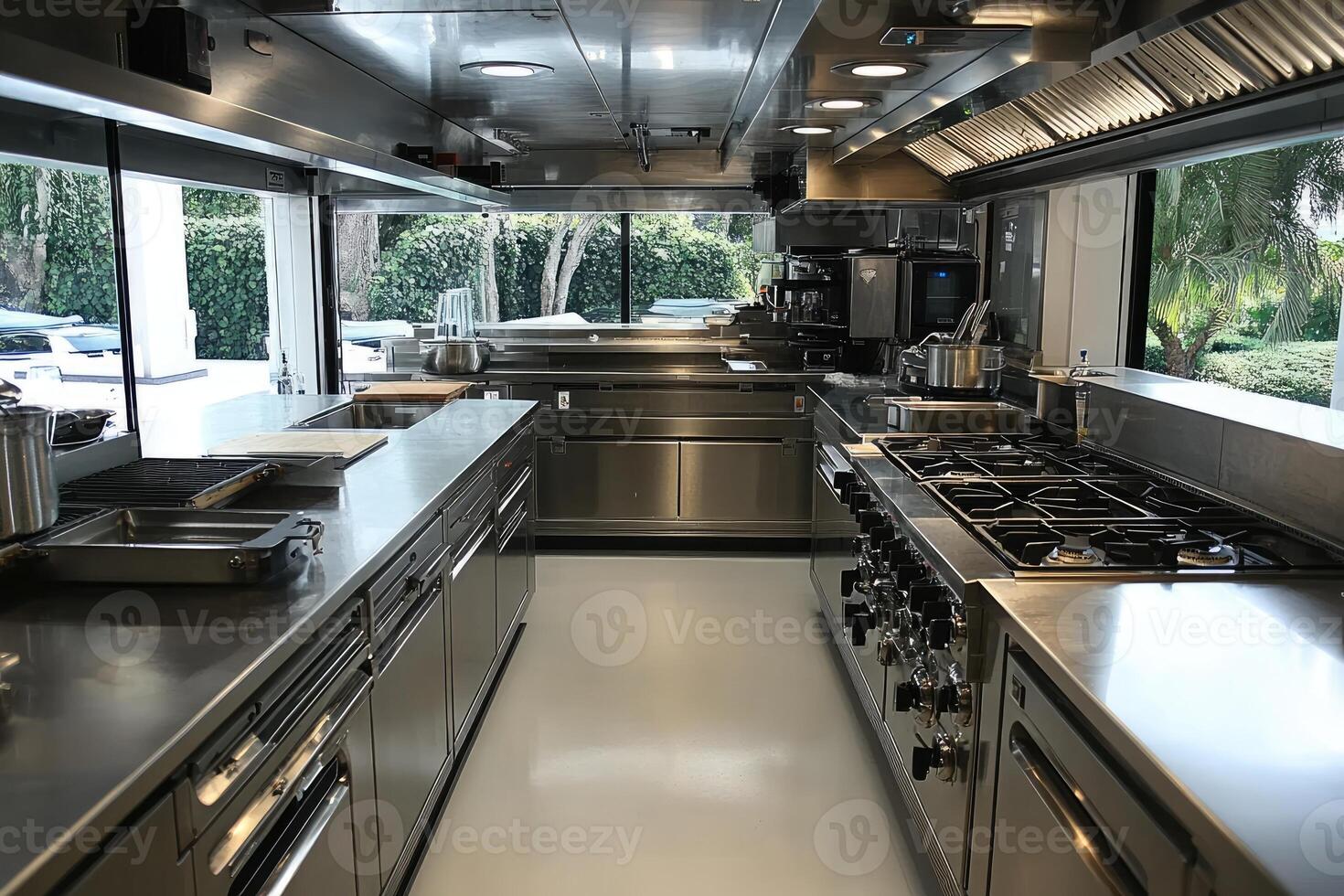 Stainless Steel Kitchen Interior with Window View photo