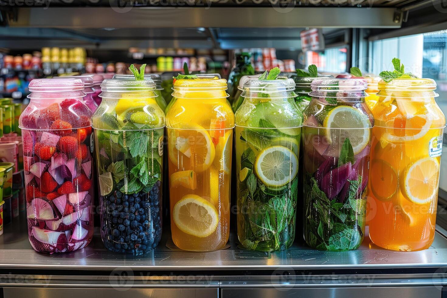 Refreshing Infused Water Beverages in Glass Jars photo