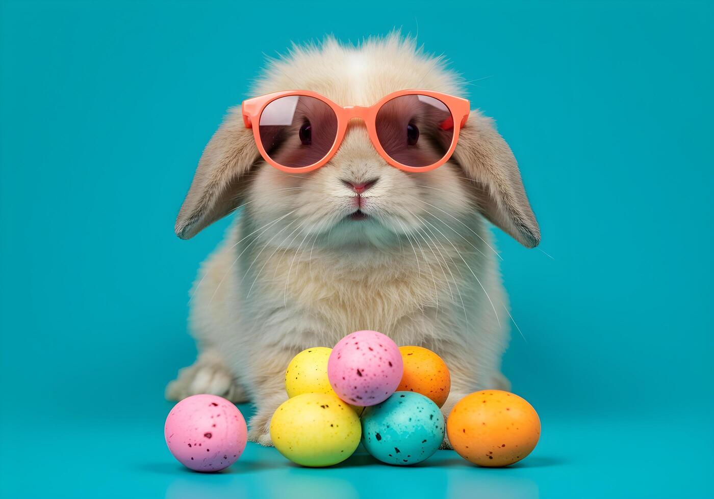 Bunny wearing sunglasses with Easter eggs photo