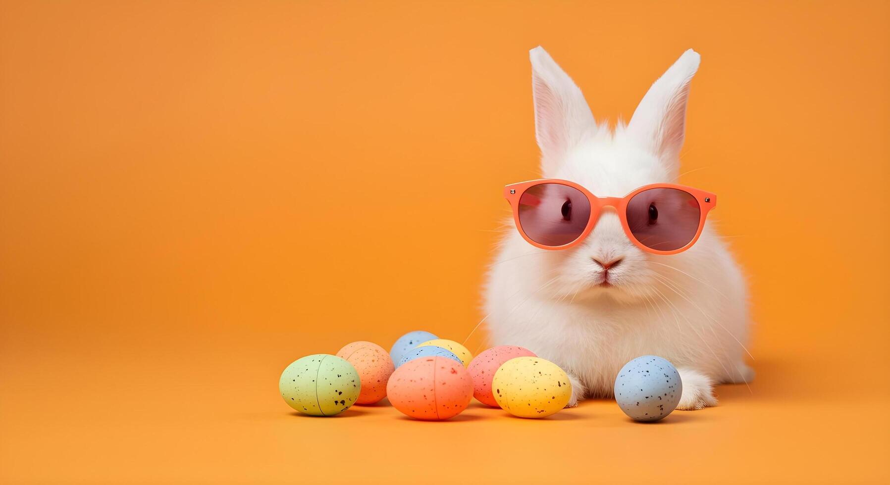 Easter Bunny in Sunglasses with Colorful Eggs photo