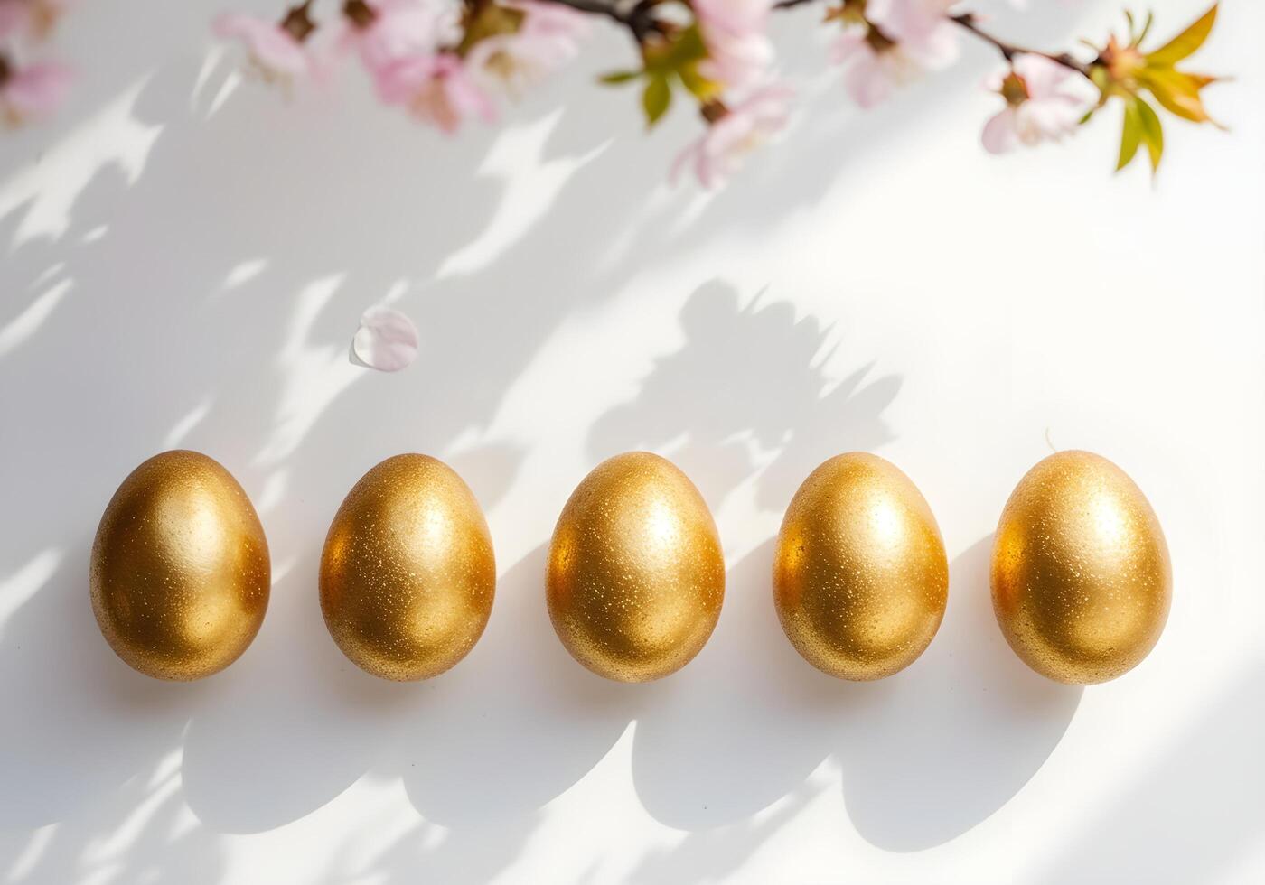 Golden Easter Eggs with Cherry Blossoms photo