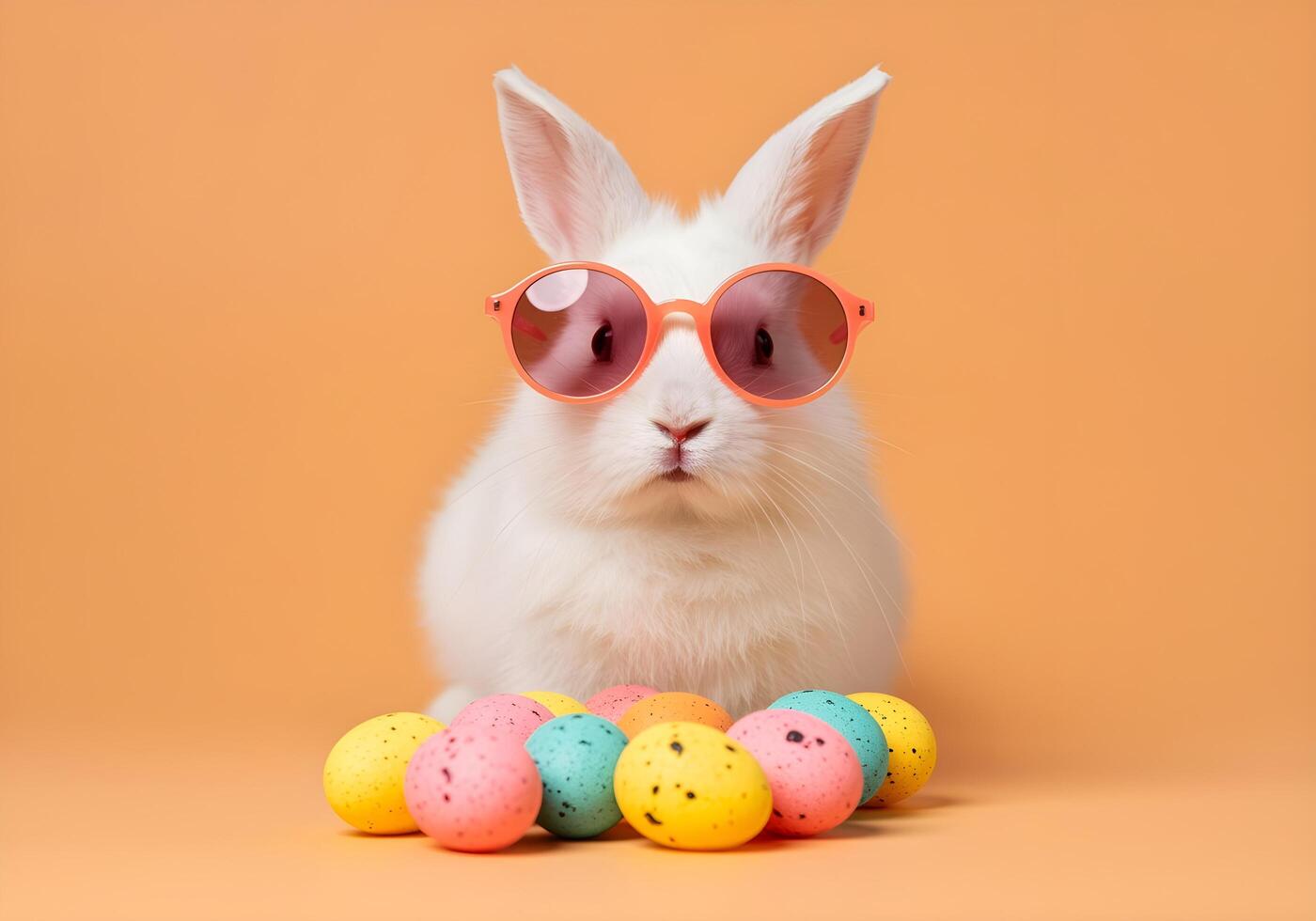 Easter Bunny Wearing Sunglasses with Colorful Eggs photo