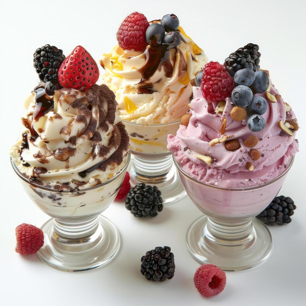 A trio of delicious and refreshing fruit desserts, ready to be enjoyed. photo