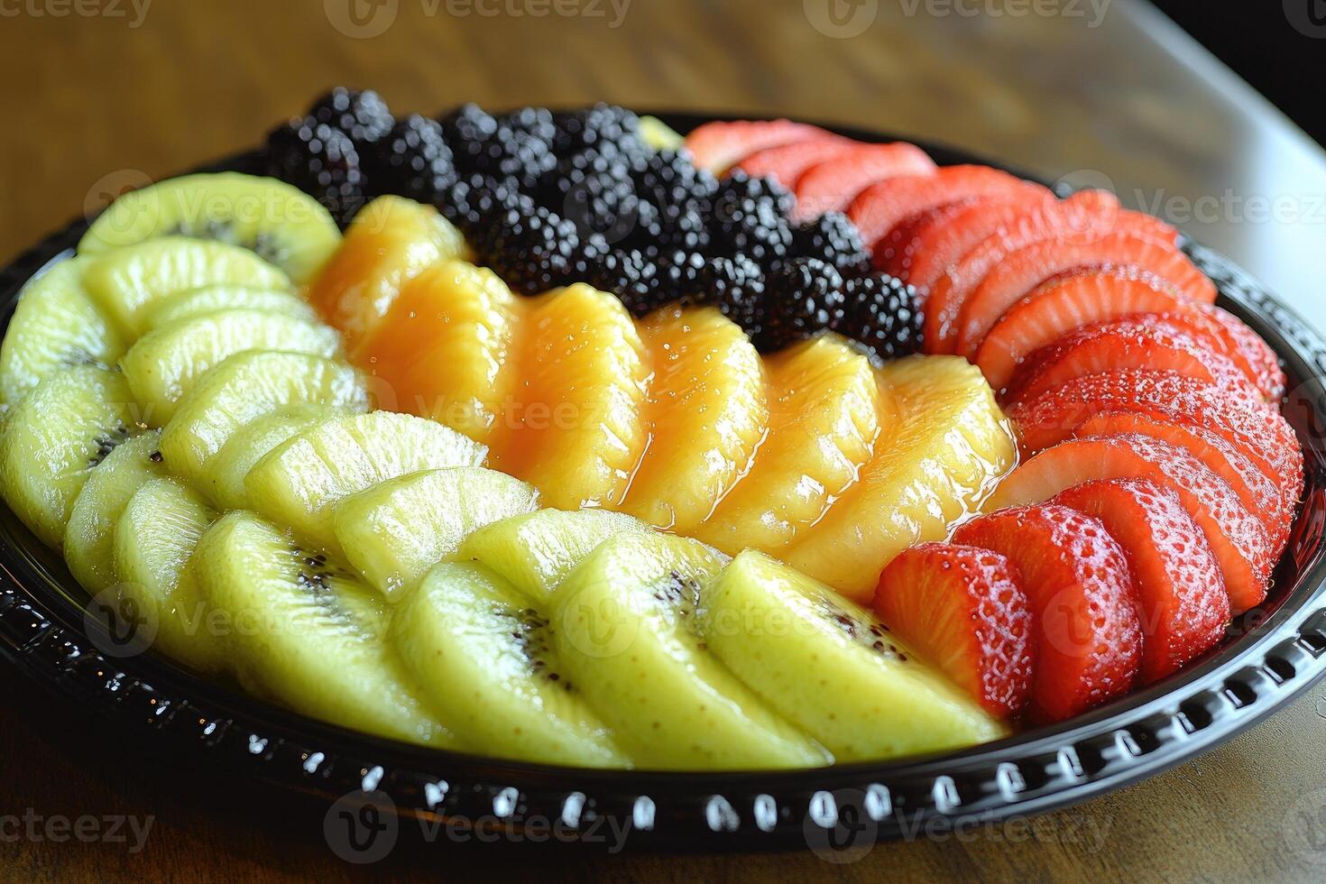 A Colorful Arrangement of Kiwi, Pineapple, and Strawberries photo