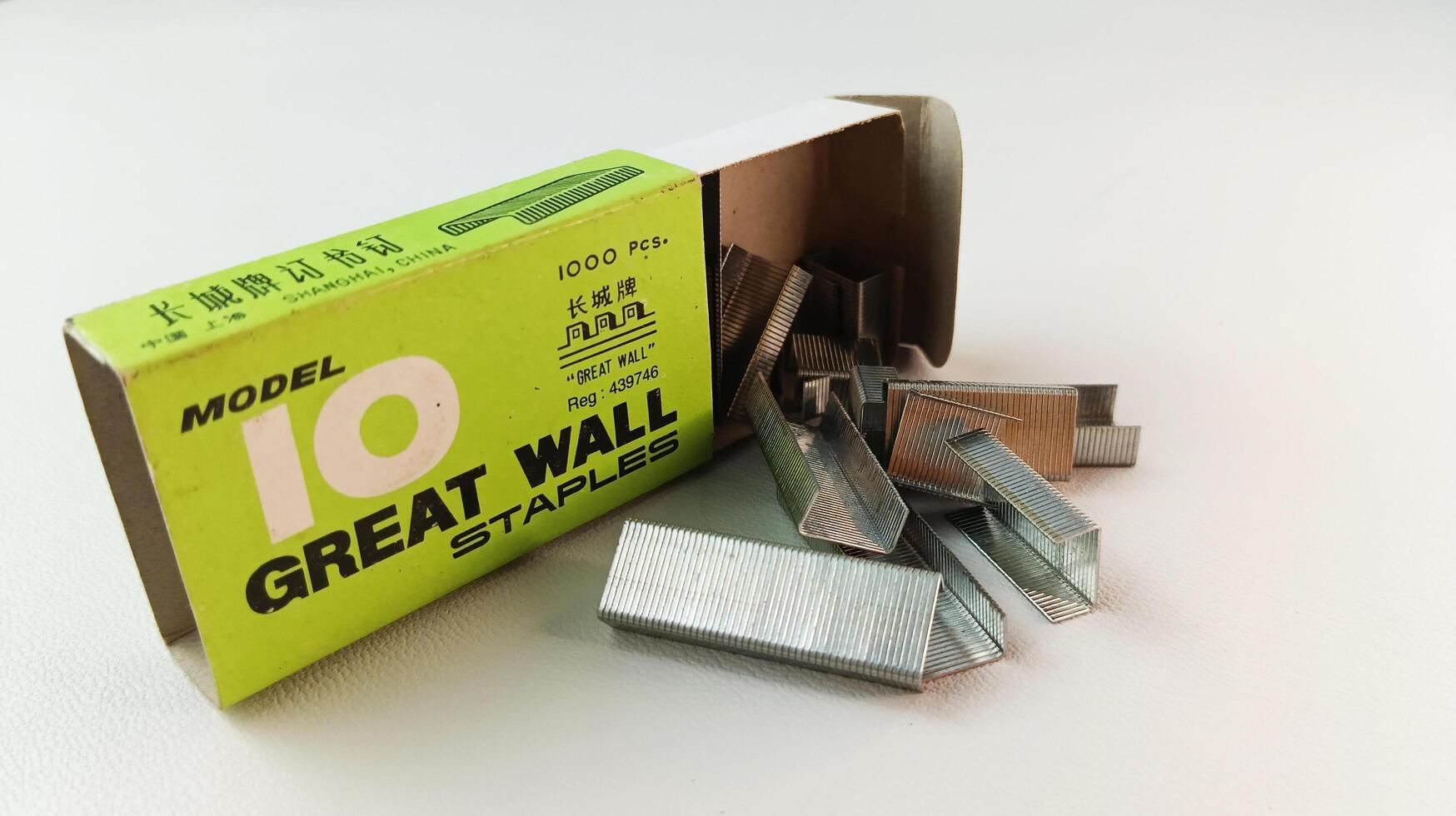 Close-up of staples and their box sideways - Semarang, February 21, 2025. photo
