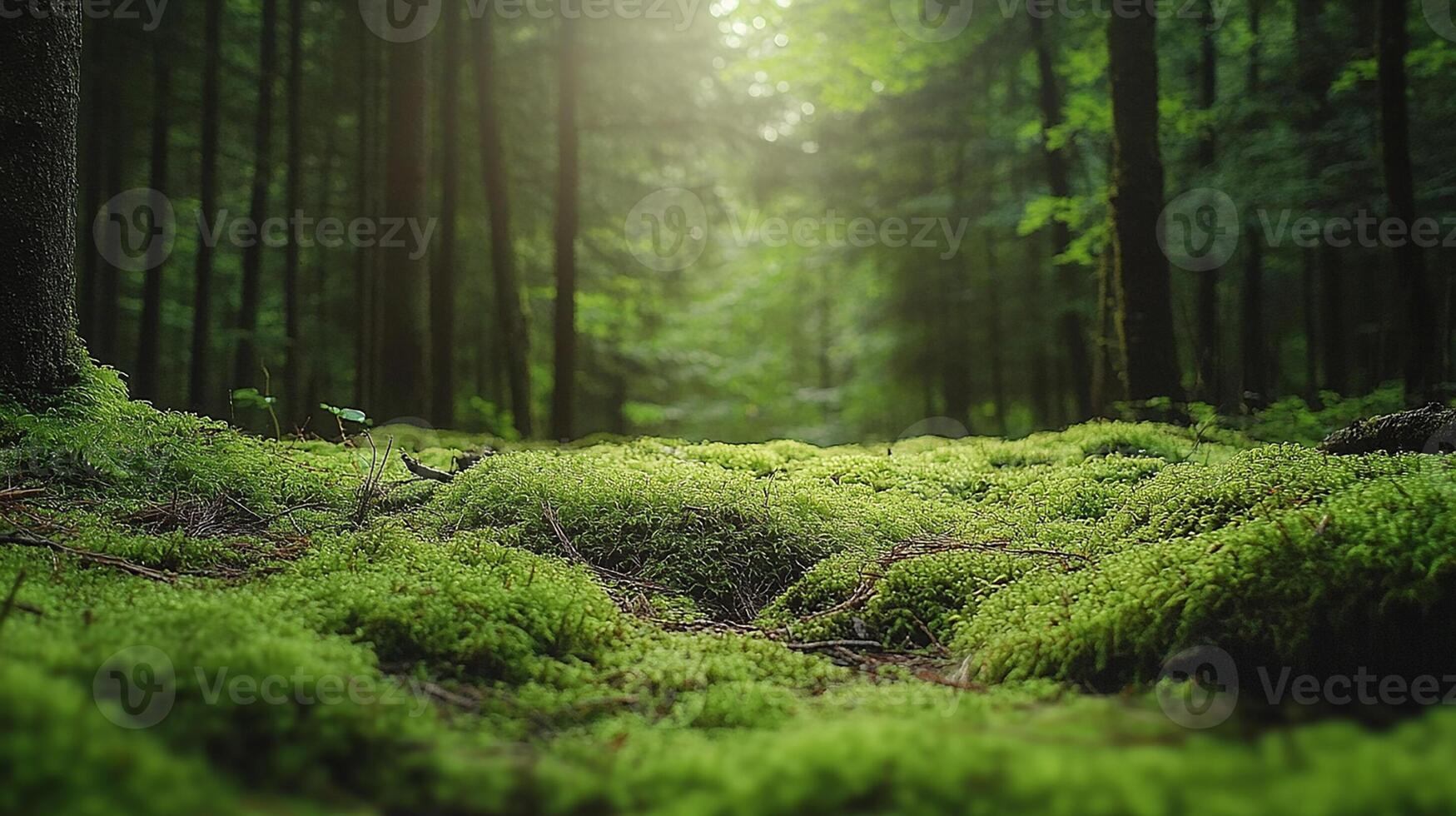 Close-Up of Vibrant Green Moss in a Peaceful Forest. Serene Nature Landscape photo