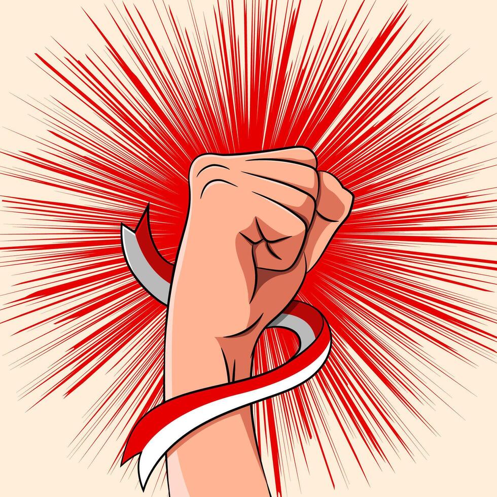 Hand clenched with Indonesian flag vector