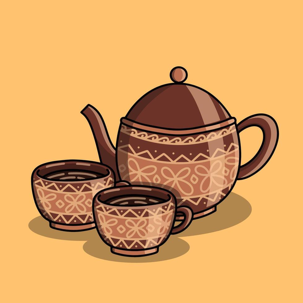 Brown classic teapot set vector