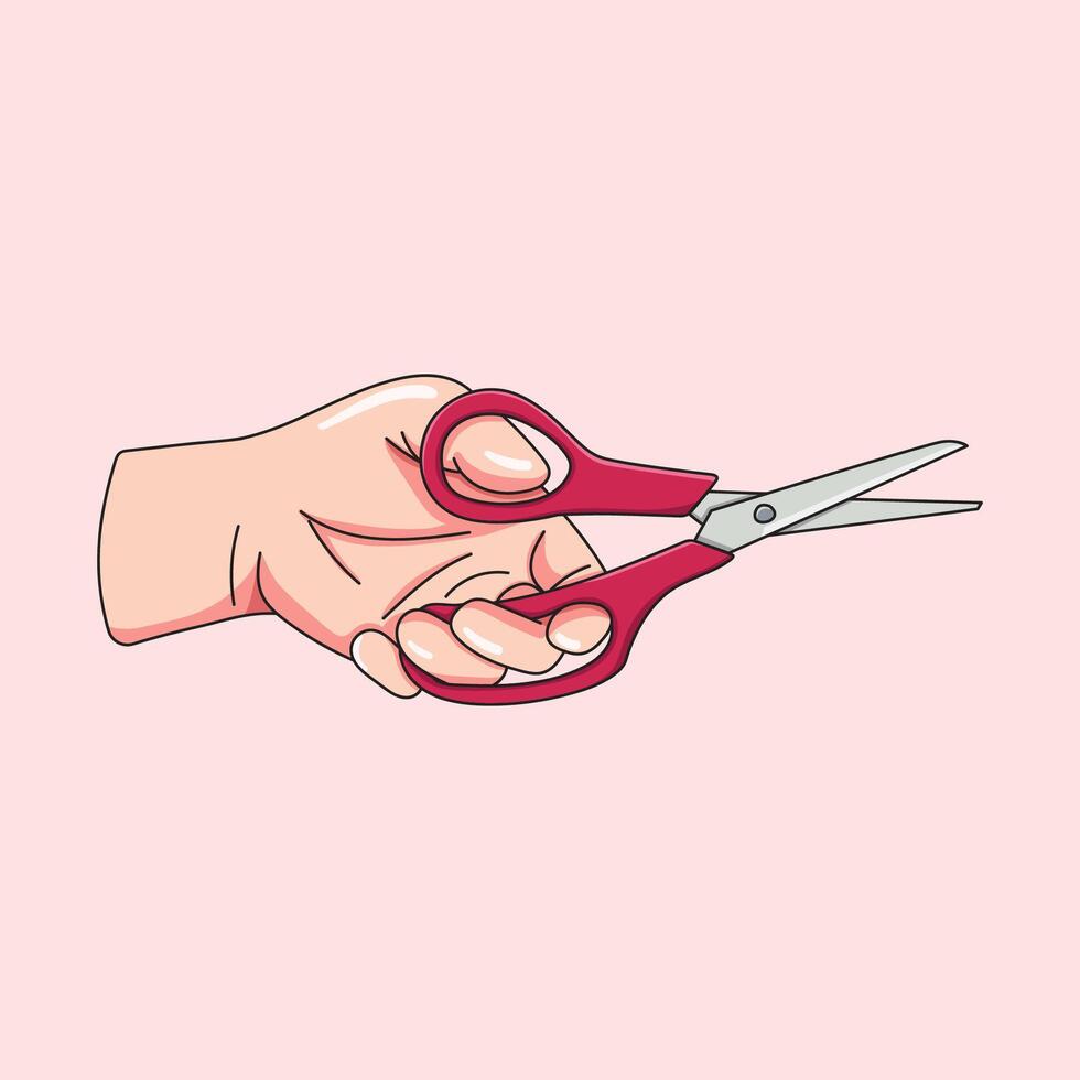 Hand holding stainless scissors vector
