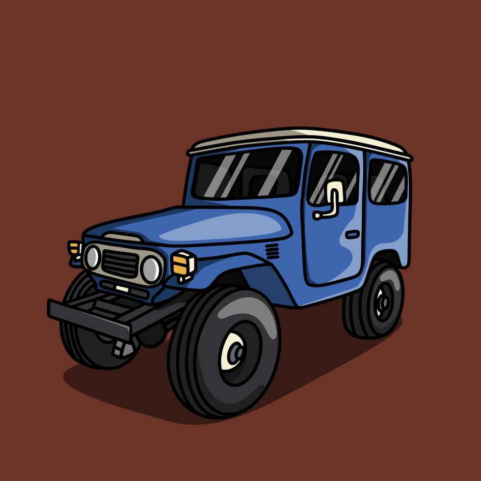 Old retro 4x4 SUV car color vector