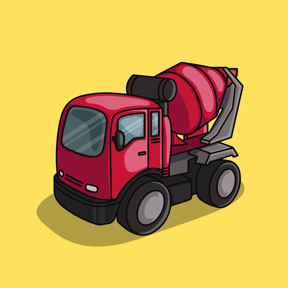 red concrete mixer trucks vector