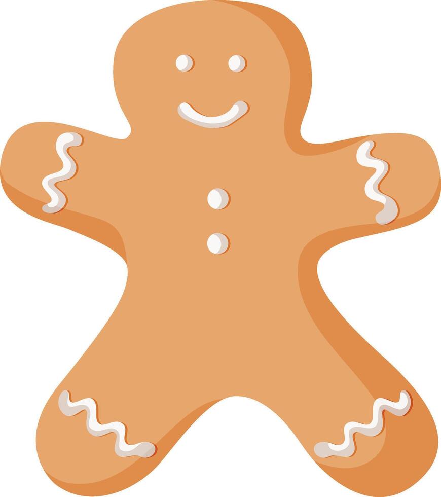 Christmas cookie in shape of gingerman. Food snack cake brown. vector
