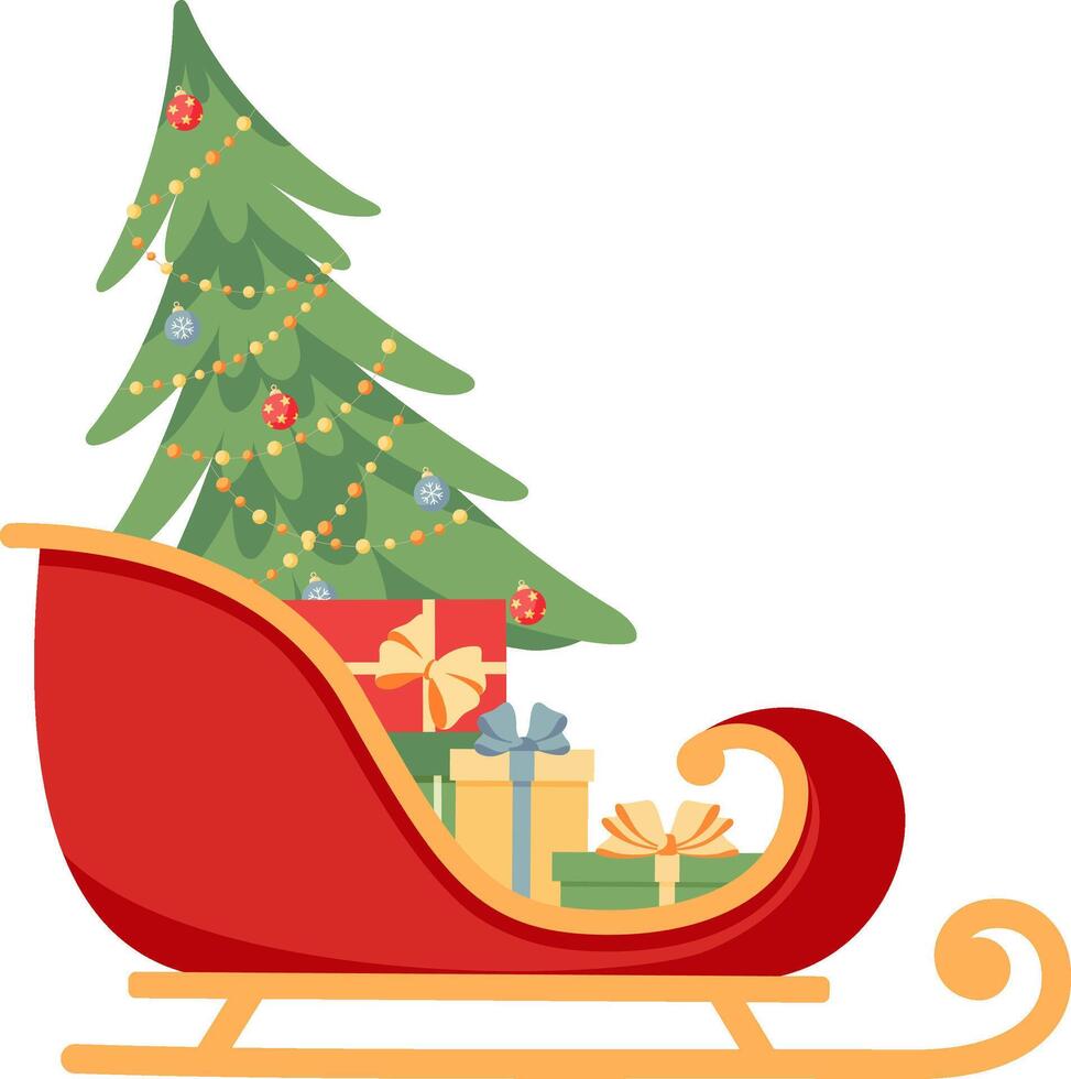Christmas sled with present. Hand drawn illustration for Xmas vector