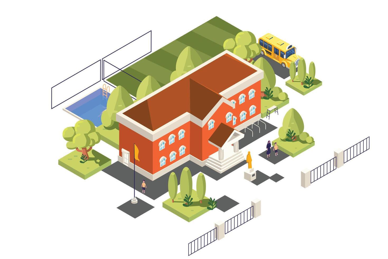 school isometric design vector