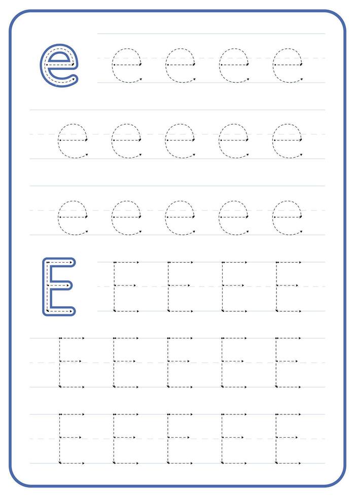 Letter E tracing. A worksheet for children's writing practice. vector