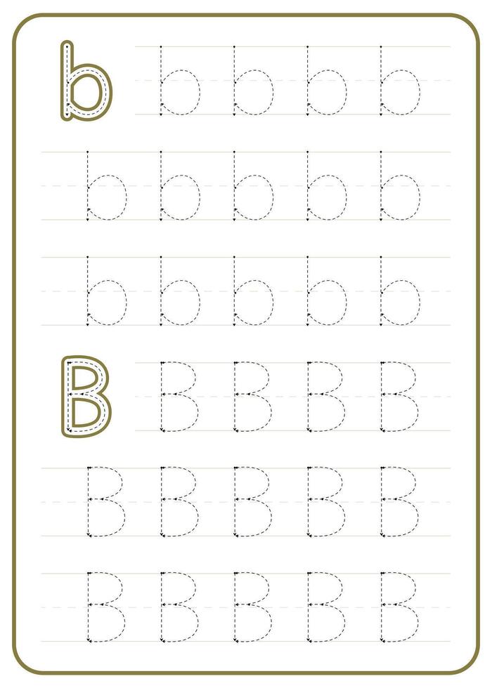 Letter B tracing. A worksheet for children's writing practice. vector