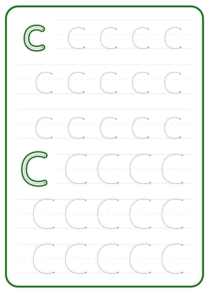 Letter C tracing. A worksheet for children's writing practice. vector
