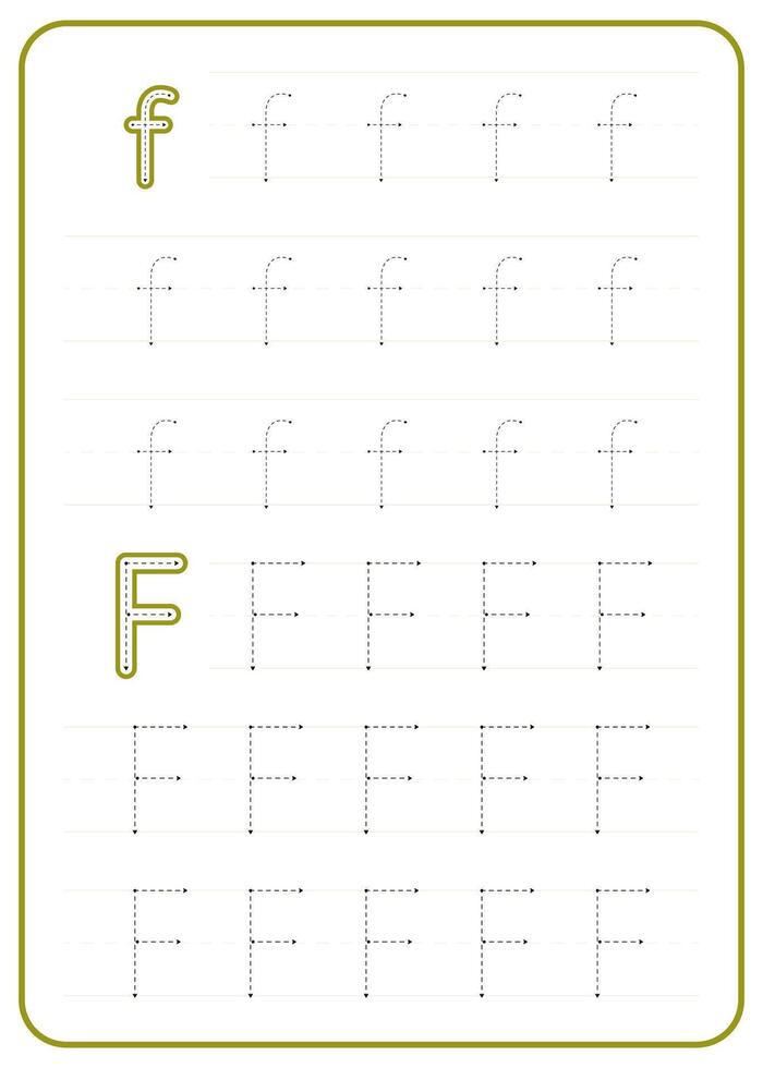 Letter F tracing. A worksheet for children's writing practice. vector