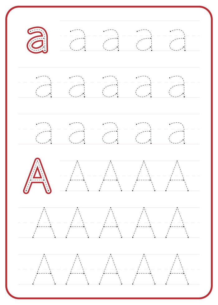 Letter A tracing. A worksheet for children's writing practice. Uppercase and lowercase. vector