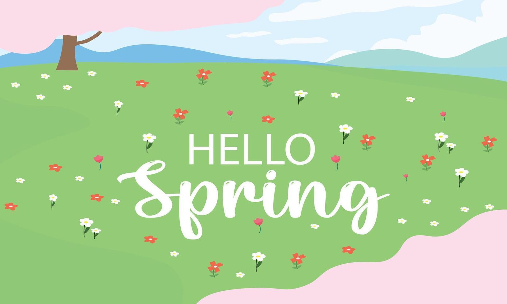 Hello spring and sakura flower garden vector