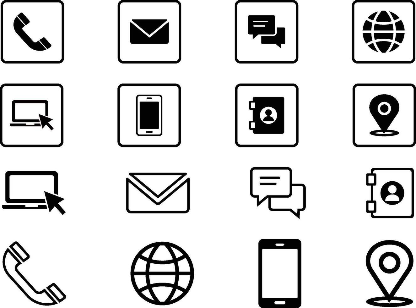 Black Icon Grid Representing Communication and Information Methods vector
